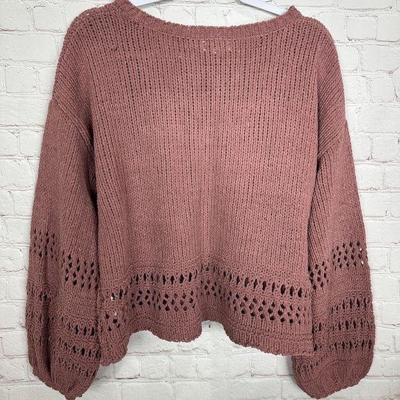 Cupio Pink Bishop Sleeve boho comfy soft sweater boxy oversized sz S GUC - Picture 7 of 7